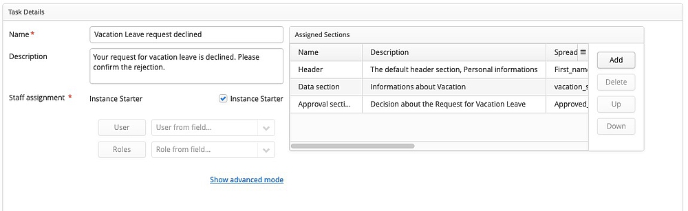 Workflow task to confirm the rejection