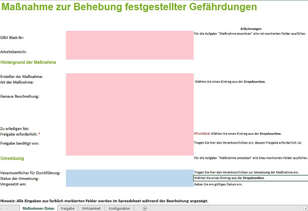 Excel-Formular zur Maßnahmenumsetzung