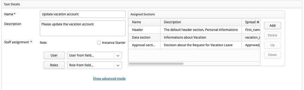 Workflow task to update the vacation account