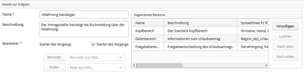 Aufgabe "Ablehnung bestätigen" Spreadsheet Vorlage