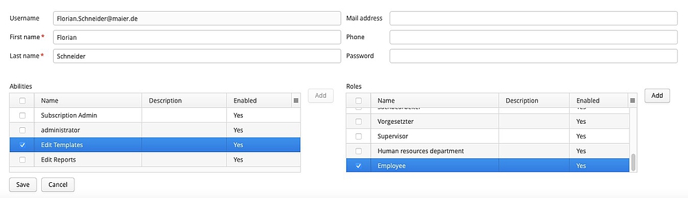 Adding a user and assigning roles to the user