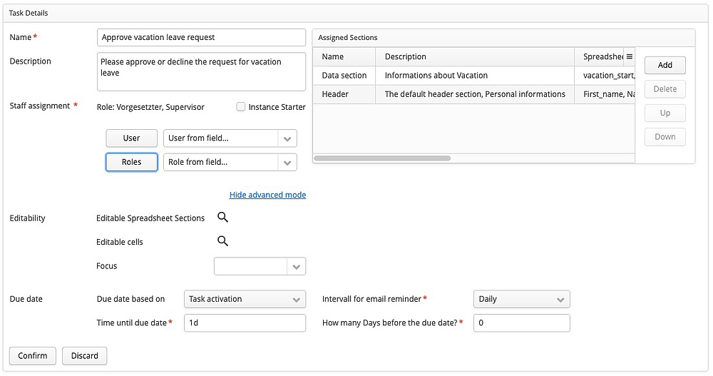 Due dates and other workflow settings