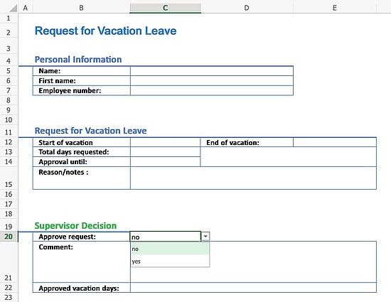 A simple Excel worksheet for requesting vacation leave