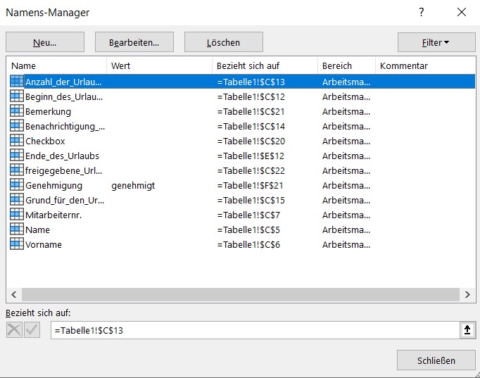 Urlaubsantrag Eingabefelder Excelformular Spreadsheet